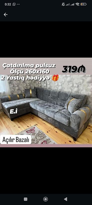 Divanlar: Künc divan – ölçü 260x160 sm. Açılır-bazalı model, yatacaq funksiyalı — 1