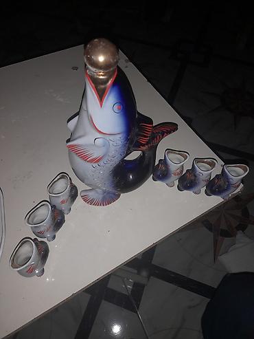 baliq suvenir: Porselėn balıq formalı likyor dəsti - Dəst: 1 böyük qrafin + 6 kiçik — 2