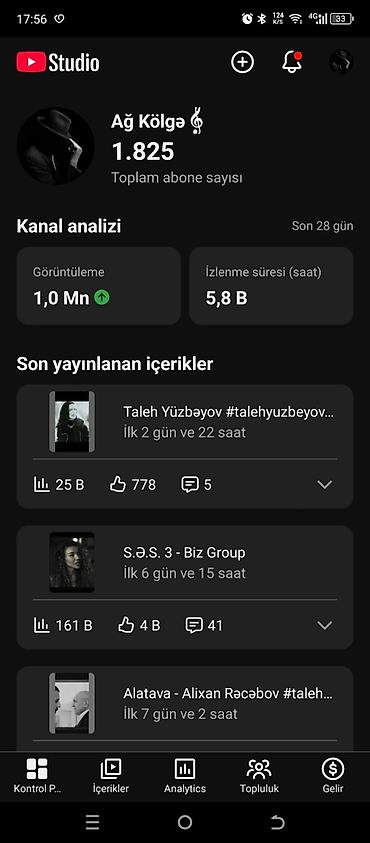 Digər xidmətlər: YouTube kanalı. Kanala 1,825 abunəçi və ümumi 1,000,810+ baxış. - Son — 2