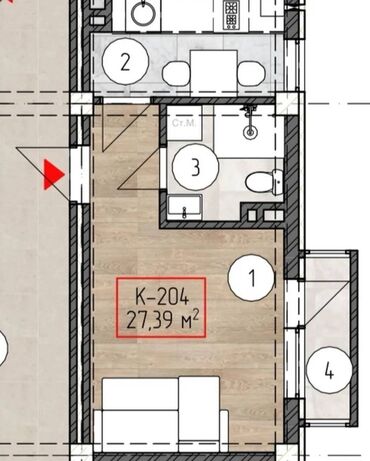тц бишкек парк: 1 бөлмө, 38 кв. м, Жеке план, 2 кабат, Косметикалык ремонт