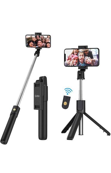 Adapterlər: Qara rəngdə olan Grinin markalı selfi çubuğu. Telefonu yerləşdirmək