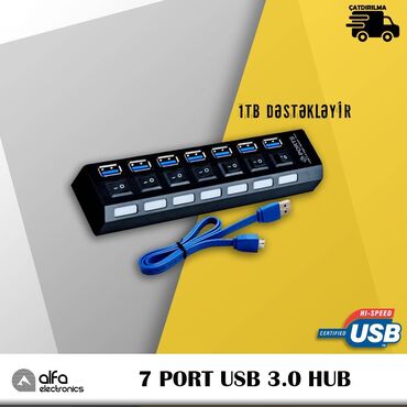 Modemlər və şəbəkə avadanlıqları: Hub 7port USB 3.0 Hi-speed Göstəricilər: Siz iPad və ya digər