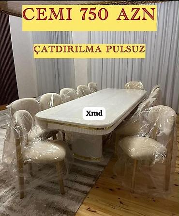 mebel qorka: Yemək otağı dəsti - Dəst: 1 böyük süfrə masası + 8 ədəd stul - Rəng — 1