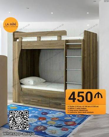 деревянные двухъярусные кровати: Oğlan və qız üçün, Çarpayı, Matras ilə, Siyirməli, Taxta