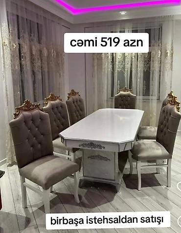 Yemək otağı dəsti – klassik dizayn - Dəst: 1 düzbucaqlı masa + 6 stul