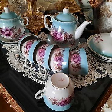 cay servisi: Çay dəsti, rəng - Mavi, Farfor, 15 nəfərlik, SSRİ — 2