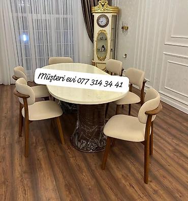 kuxna bebeli: Yemək otağı üçün modern dizaynlı masa-stul dəstləri - Komplekt 1 — 6