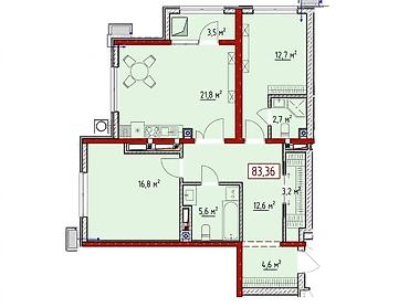 Продажа квартир: 3 комнаты, 83 м², Орто-Сай с. Элитка, 3 этаж, ПСО (под самоотделку) — 2
