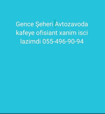 gence weherinde iw elanlari: Ofisiant tələb olunur, Gündəlik ödəniş, İstənilən yaş, Təcrübəsiz