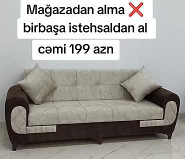 İki rəngli (tünd qəhvəyi və açıq bej) yumşaq parça üzlü divan. - 3
