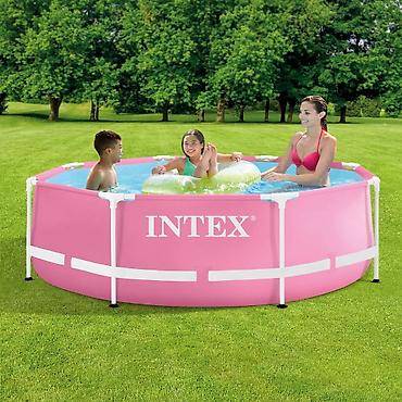 Karkas hovuzları: INTEX karkaslı hovuz – çəhrayı rəngdə, həyətyanı sahələr üçün ideal — 1