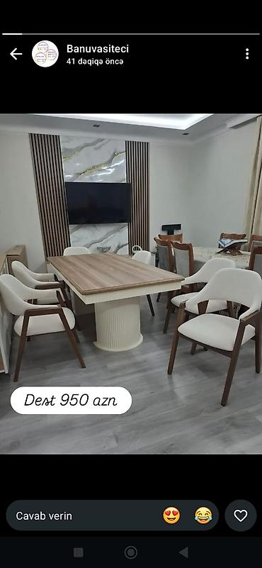 goruş ağacı: Yemək otağı dəsti - Dəst: 1 yemək masası + 6 ədəd kreslo - Stil — 1