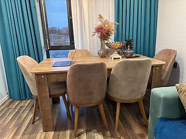 Qonaq otağı üçün, İşlənmiş, Açılan, Dördbucaq masa, 6 stul