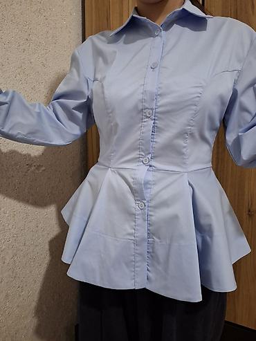 light blue: Блузка, Классическая модель, Хлопок, Однотонный — 4