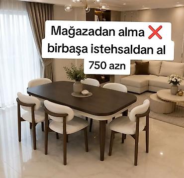 Qonaq otağı üçün, Yeni, Açılmayan, Dördbucaq masa, 6 stul