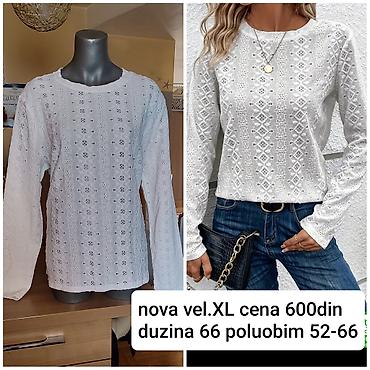 bluze od cipke: Bela ženska bluza sa dugim rukavima, čipkanog/vezenog uzorka. Okrugli — 2