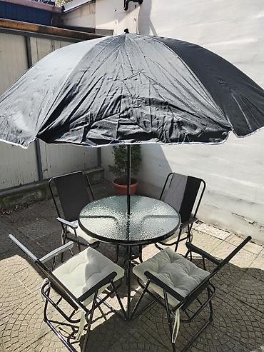 Stilske garniture: Baštenski set – sto, 4 stolice i suncobran - Okrugli sto sa — 2