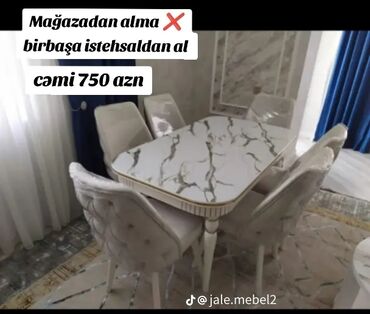 stul 2 ci əl: Qonaq otağı üçün, Yeni, Açılan, Dördbucaq masa, 6 stul