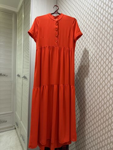красный платье: Повседневное платье, Турция, Лето, Длинная модель, Креп, S (EU 36)