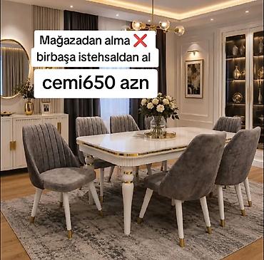 Для гостиной, Новый, Раскладной, Прямоугольный стол, 6 стульев at lalafo.az — 2 Для гостиной, Новый, Раскладной, Прямоугольный стол, 6 стульев — 2