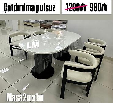 piknik stul: Yemək otağı dəsti – oval masa və 6 ədəd kreslo • Masa ölçüsü: 2 m x 1 — 1