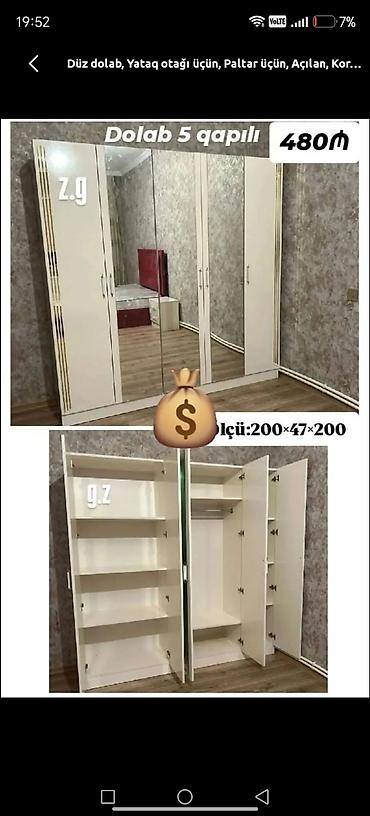 paltar şkaf: Ağ rəngdə paltar şkafları Model 1: - Ölçü: 200×160×47 sm - Dizayn: ağ — 2