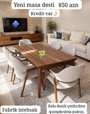 bar oturacaqlar: Qonaq otağı üçün, Yeni, Açılmayan, Dördbucaq masa, 6 stul — 1