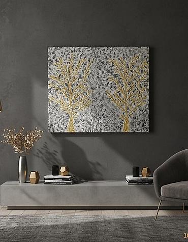 Şəkillər, tablolar: Tablolar, təkcə boya ilə deyil,əlavə işləmələrlə. Əl işidir. Kətan — 13