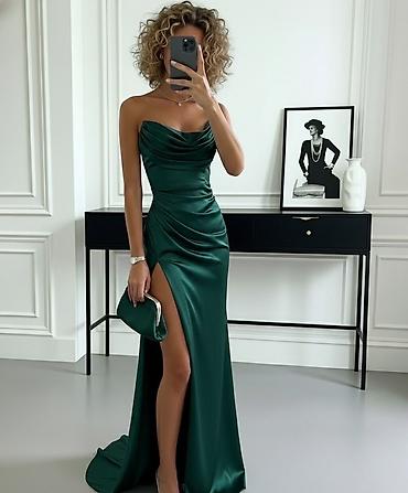 comma svecane haljine: Elegantna večernja haljina bez bretela, od glatkog satenskog — 8