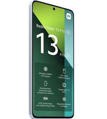 тел ми: Xiaomi, Redmi Note 13 Pro, Жаңы, 256 ГБ, түсү - Көгүлтүр, 2 SIM, eSIM