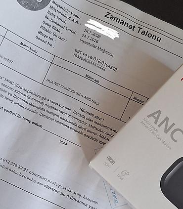 Qulaqcıqlar: 🎧 HUAWEI FreeBuds SE 4 ANC — YENİ 📦 24 iyulda alınıb. Sadəcə qutusu — 4