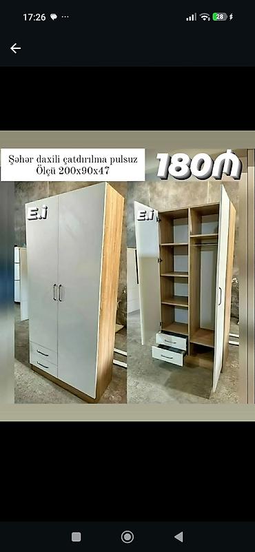 İki qapılı geyim şkafı - Ölçü: 200 x 90 x 47 sm - Daxili quruluş: bir