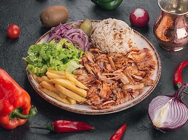 курен: Донар-тарелка с курицей. Состав: - сочное жареное куриное мясо — 1