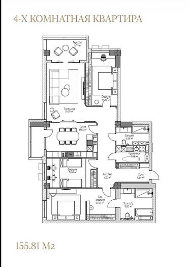 батора: 4 комнаты, 156 м², Асанбай мкр Элитка, 5 этаж, ПСО (под самоотделку) — 8