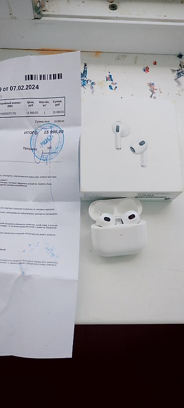 колонки и микрофон: Беспроводные наушники-вкладыши, Apple, Airpods 3, Б/у — 1