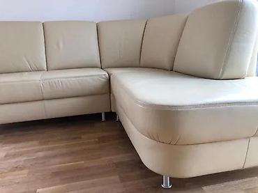 Ugaone garniture: Ugaona garnitura od prave kože – bež/ekru boja - Moderan L-oblik sa — 5