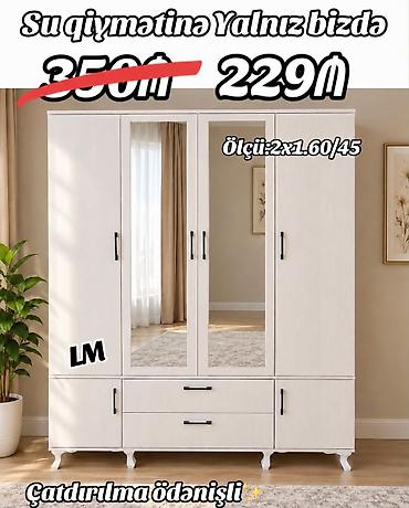 Ağ rəngli, klassik üslubda geniş paltar dolabı. Ölçü: 2 x 1.60 x 45