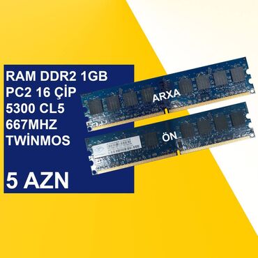 Digər ehtiyat hissələri: Operativ yaddaş (RAM) 1 GB, < 1333 Mhz, DDR2, PC üçün, İşlənmiş
