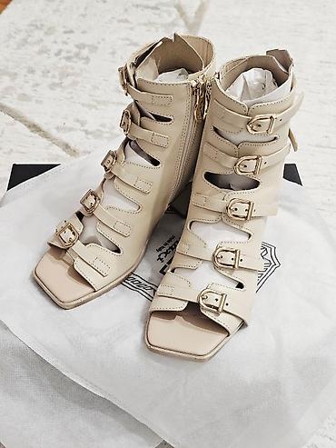 Босоножки, сандалии, шлепанцы: Женские Босоножки-Гладиаторы MAXI на каблуке, бежевые, натуральная — 4