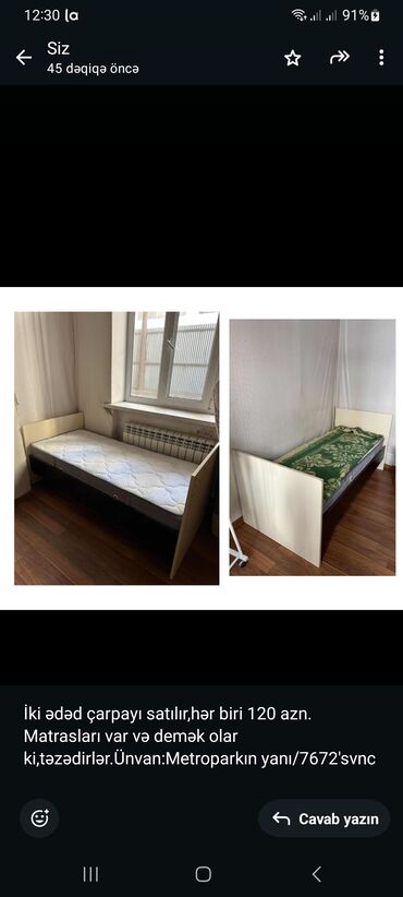 atverka ne demek: İki ədəd çarpayı satılır,hər biri 120 azn. Matrasları var və demək