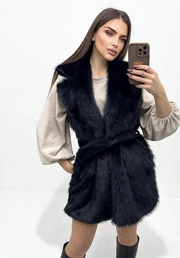 svecane haljine c a: Ženska krznena prsluk-haljina sa pojasom - Model: bez rukava, dužina — 1