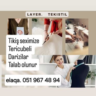 Dərzilər: Dərzi tələb olunur, 1-2 illik təcrübə, 5/2, Aylıq ödəniş