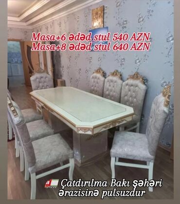 mebel masa: Qonaq otağı üçün, Yeni, Açılmayan, Dördbucaq masa, 6 stul, Azərbaycan