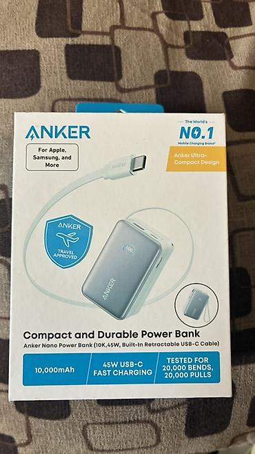 Anker Nano Power Bank (10,000 mAh, 45W, daxili yığılan USB‑C kabel) -