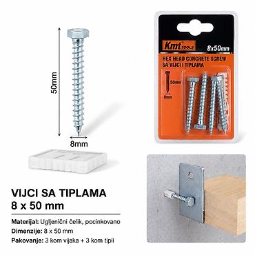 KMT spoljni šestougaoni samourezujući šraf 8 × 50 mm sa tiplama -