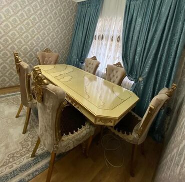 Сковородки: Для гостиной, Б/у, Прямоугольный стол, 6 стульев