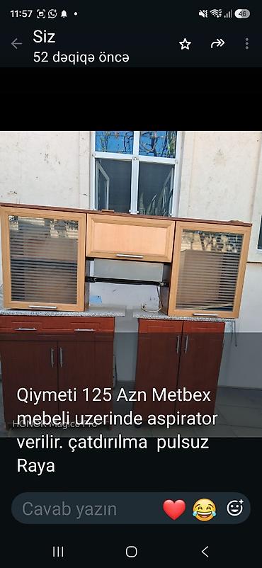 levent mebel: Mətbəx mebeli dəsti + aspirator - Üst şkaflar: 3 bölməli, orta — 1