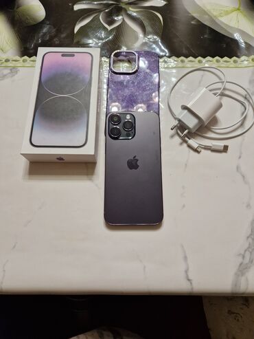 хс мах: IPhone 14 Pro Max, Б/у, 512 ГБ, Deep Purple, Зарядное устройство, Защитное стекло, Чехол, 95 %