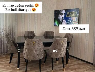 stul uzlukleri: Для гостиной, Нераскладной, Прямоугольный стол, 6 стульев