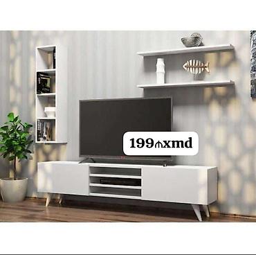 tvi alti: Ağ rəngdə müasir TV stendi və divar rəfləri dəsti. Xüsusiyyətlər: - — 1